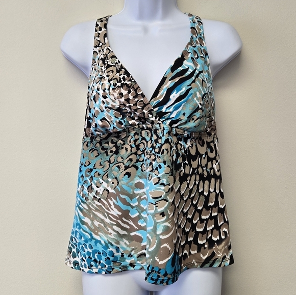 Jantzen Other - Jantzen Classics Leopard Animal Print Tankini Swim Top Blue Brown 10